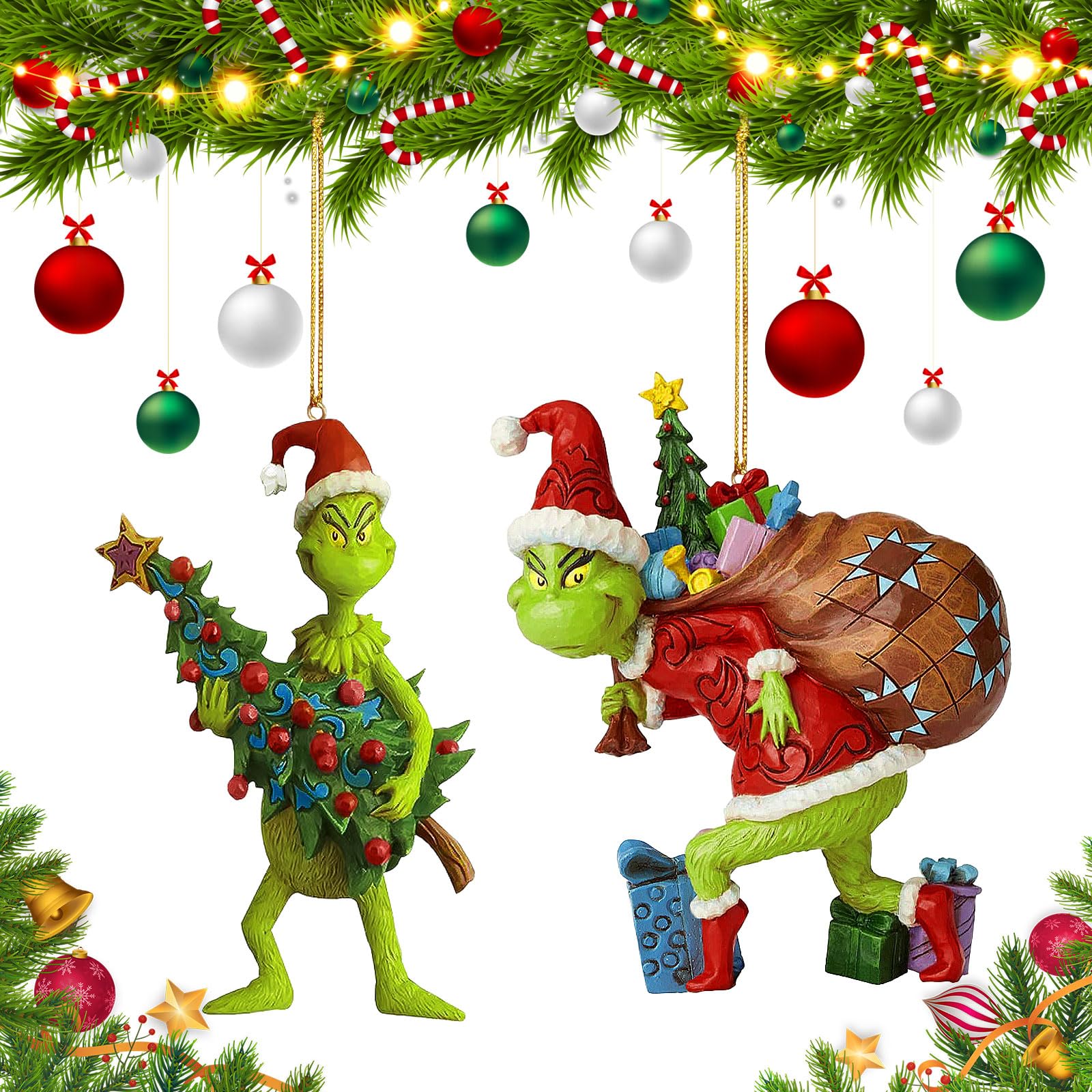 Frasheng 2 STK Grinch - Stilizētas eglīšu figuriņas, Grinčš, 10cm , 2gb