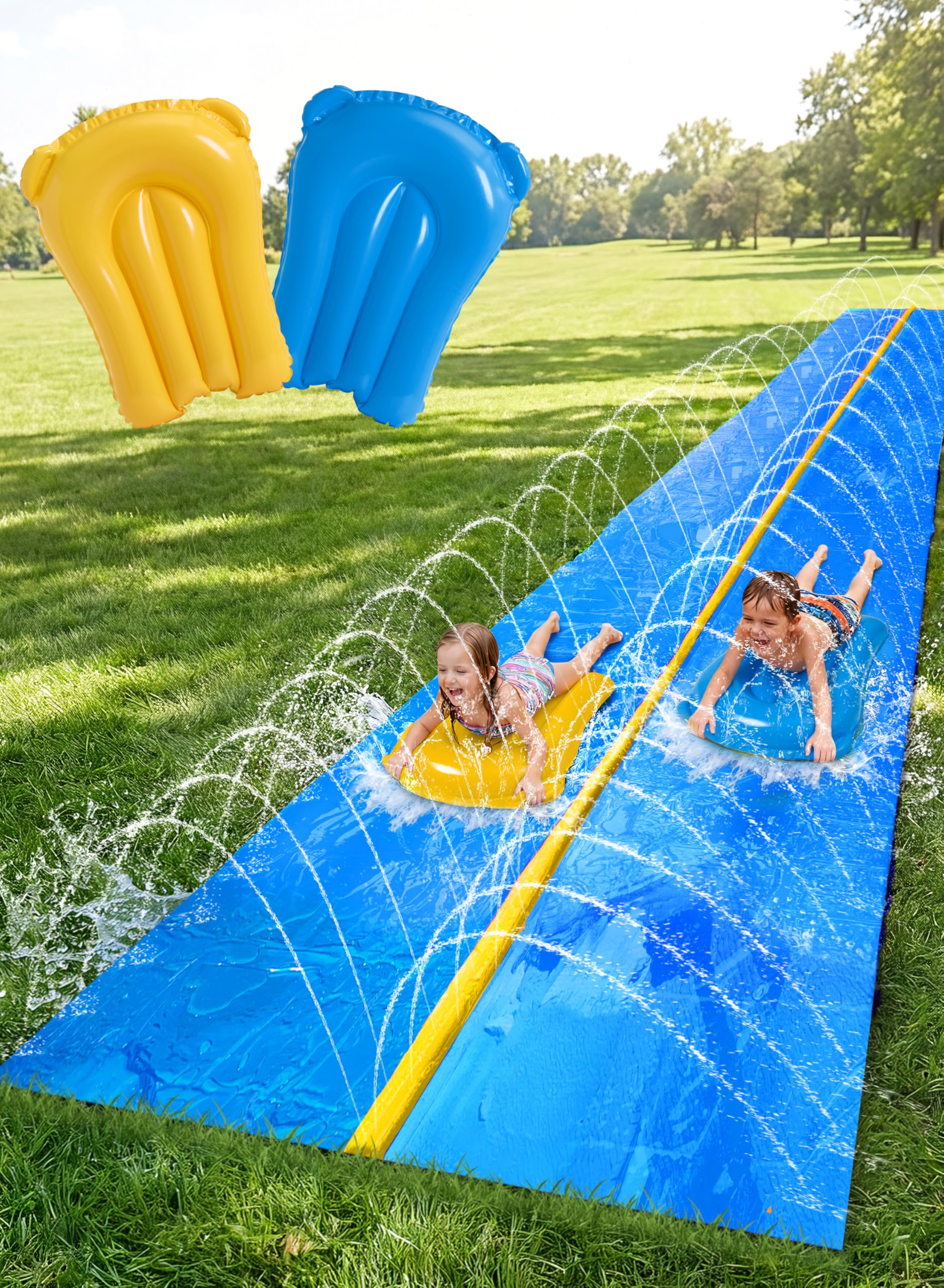 Sloosh 40820 - Milzīgs ūdens slidkalniņš ar iebūvētu sprinkleri un 2 piepūšamiem dēļiem, 914 x 183 cm