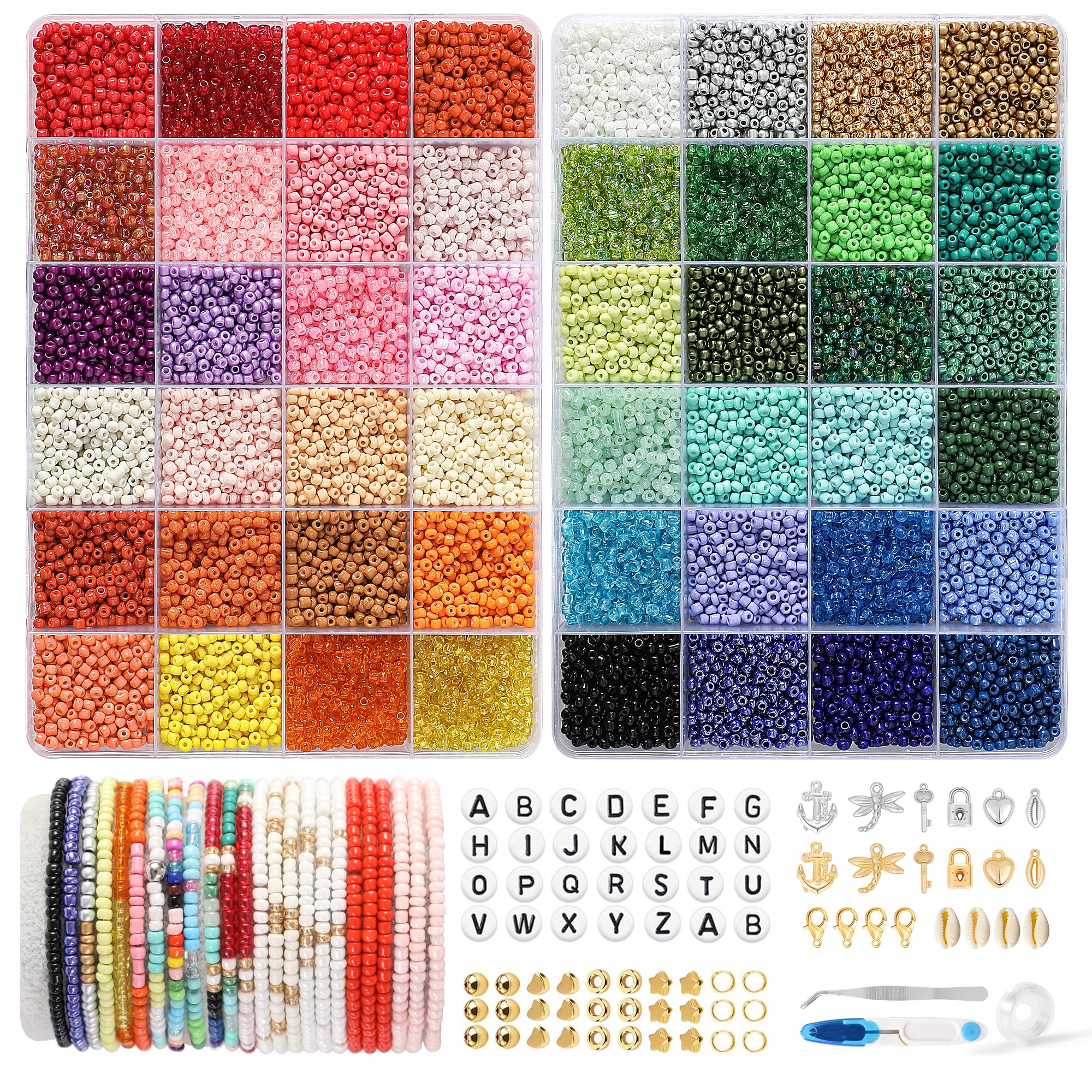 FEHCBIO - pērļu komplekts rokassprādžu veidošanai, 3mm, 48 krāsas, 16000 gab