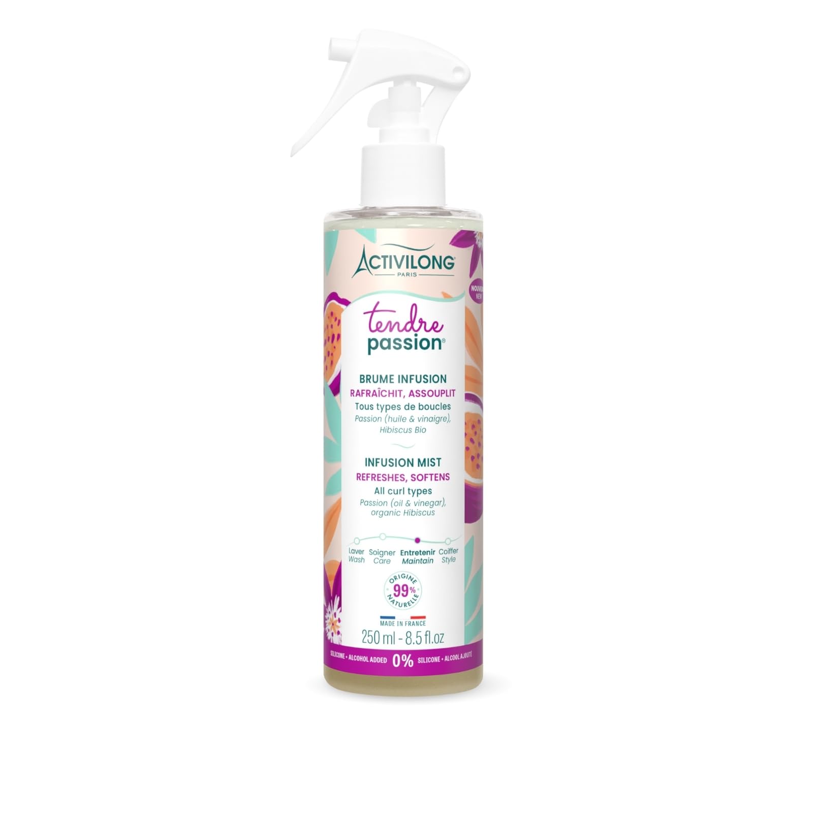 Activilong Zarte Passion Infusion Nebel - mitrinošs līdzeklis cirtainiem un viļņainiem matiem, 250 ml