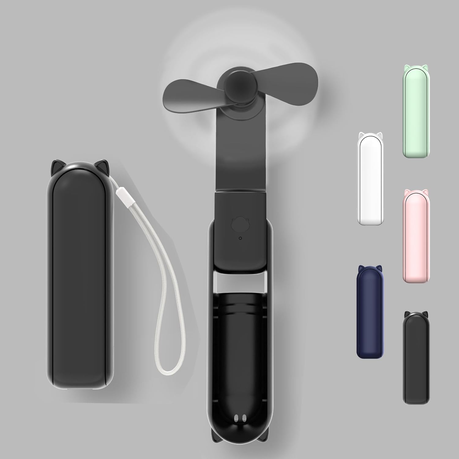 DSLIHA 100336-Fan 04 - Saliekams rokas ventilators ar powerbank funkciju un USB uzlādi, melns