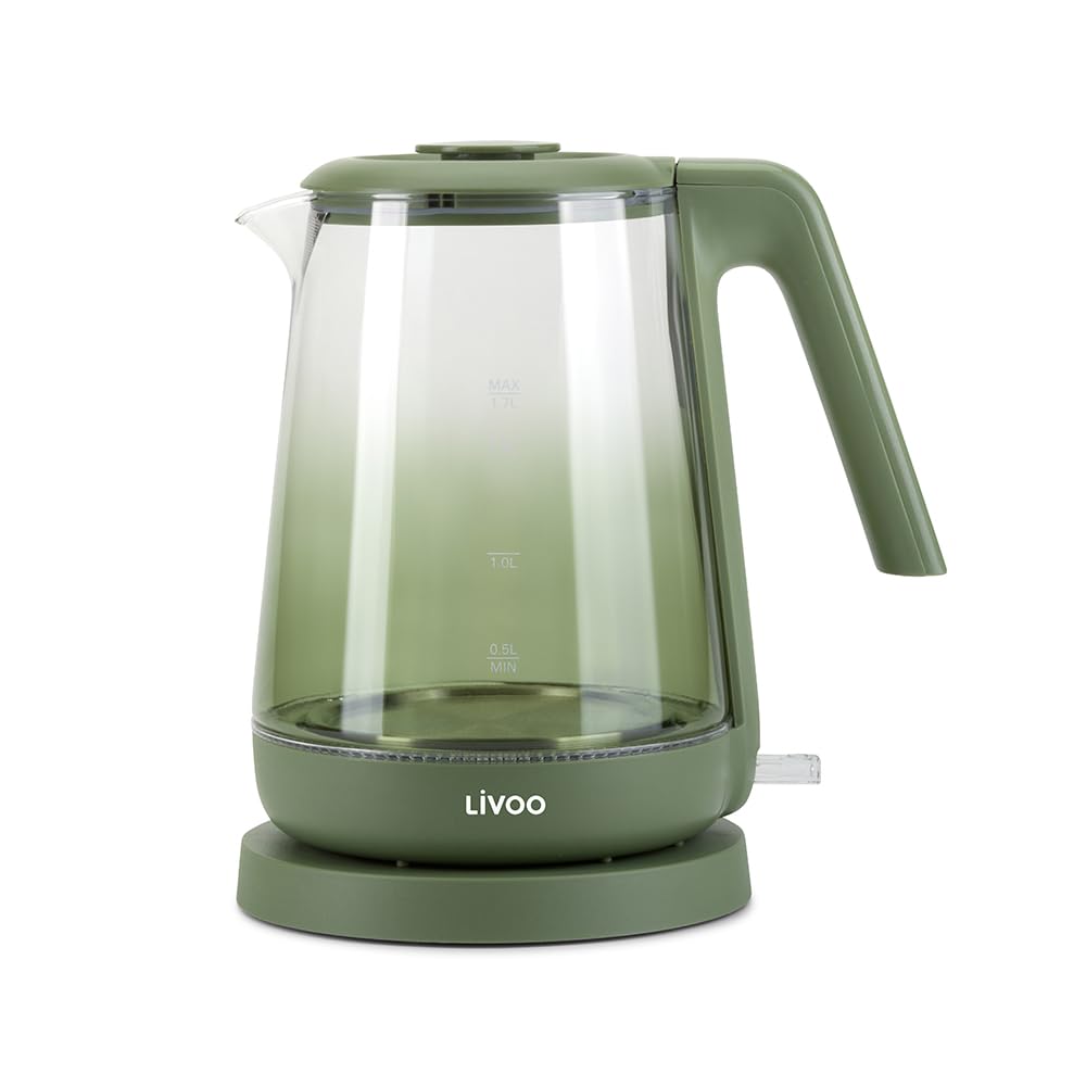 Livoo DOD216V - Elektriskā stikla tējkanna ar zaļu apgaismojumu 1,7 l, 2200 W