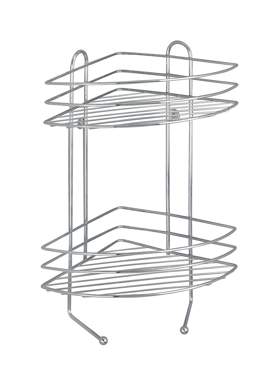 WENKO 15498100 - ekskluzīvs stūra plaukts ar 2 plauktiem sienas montāžai, hroma krāsā, 30,5 x 23 x 43 cm