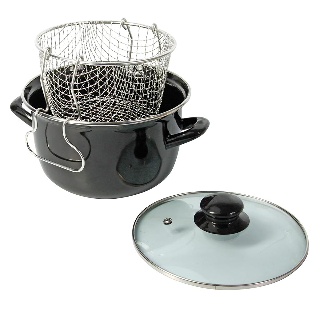Crealys 545413 - tradicionālā fritēze ar emaljētu tērauda korpusu un stikla vāku, 26 cm