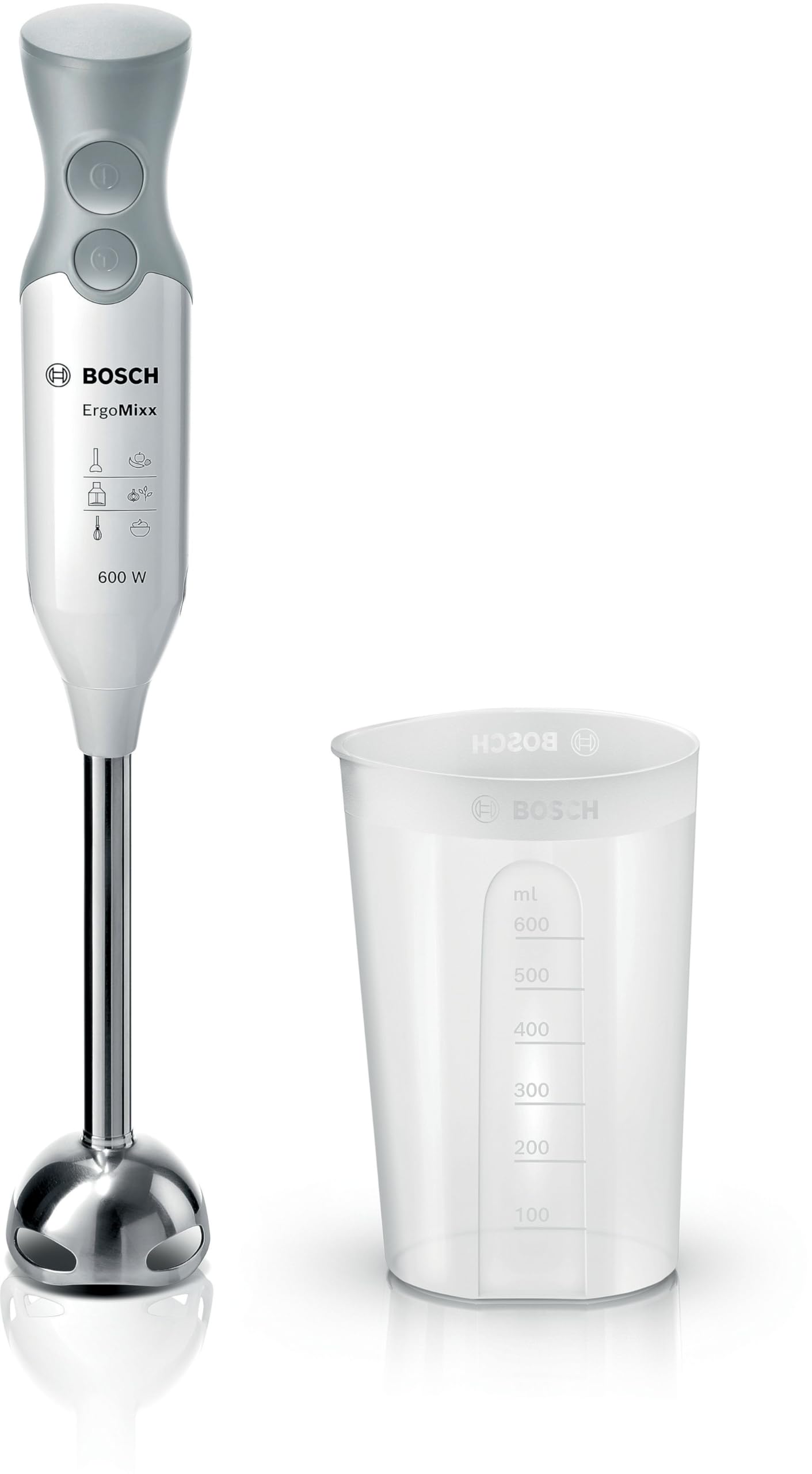 Bosch ErgoMixx MSM66110 - Rokas blenderis ar nerūsējošā tērauda kāju un mērglāzi, 600 W