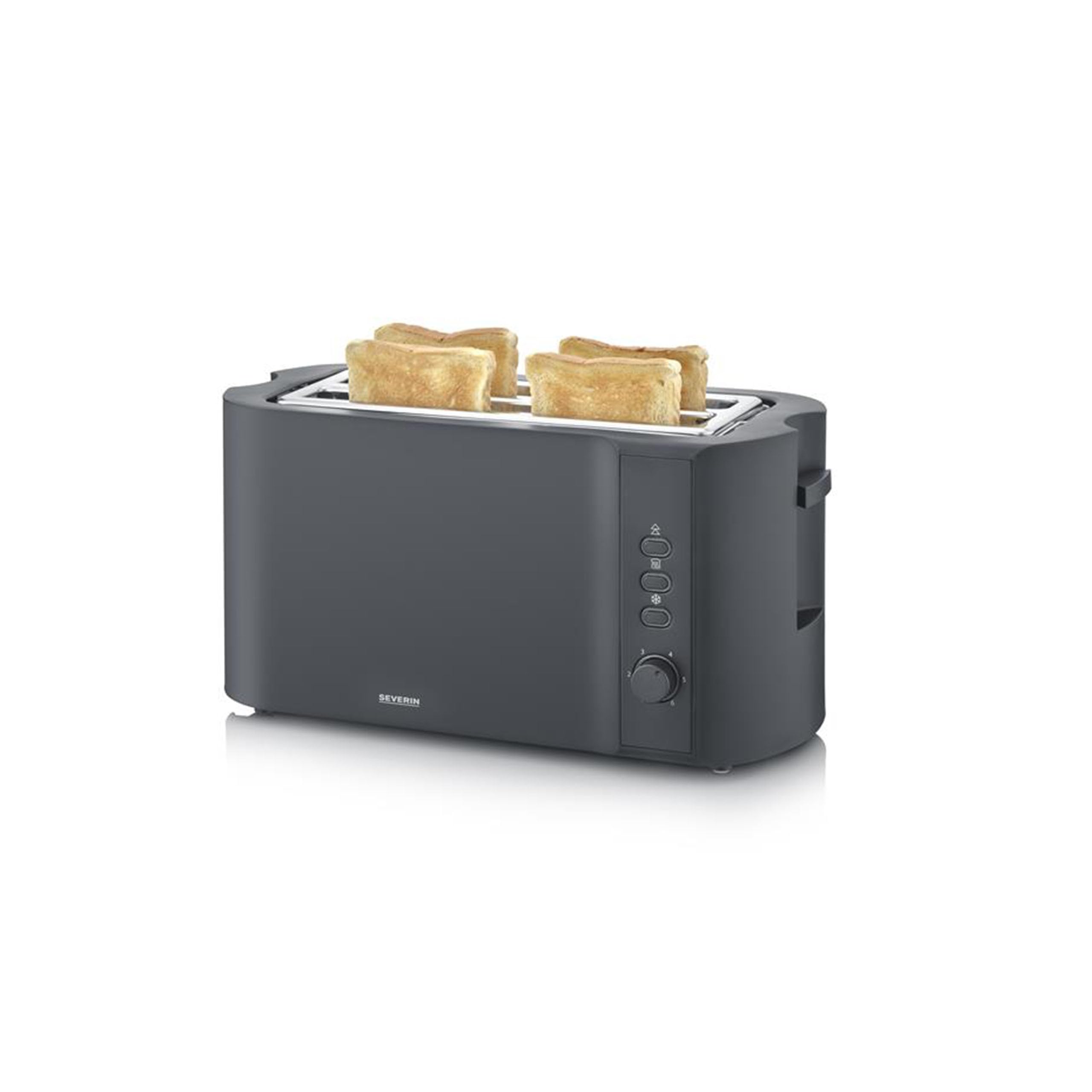 Severin AT 2591 -Tosteris 4 šķēlēm ar integrētu maizīšu uzlikšanas plāksni, 1400 W, matēti melns