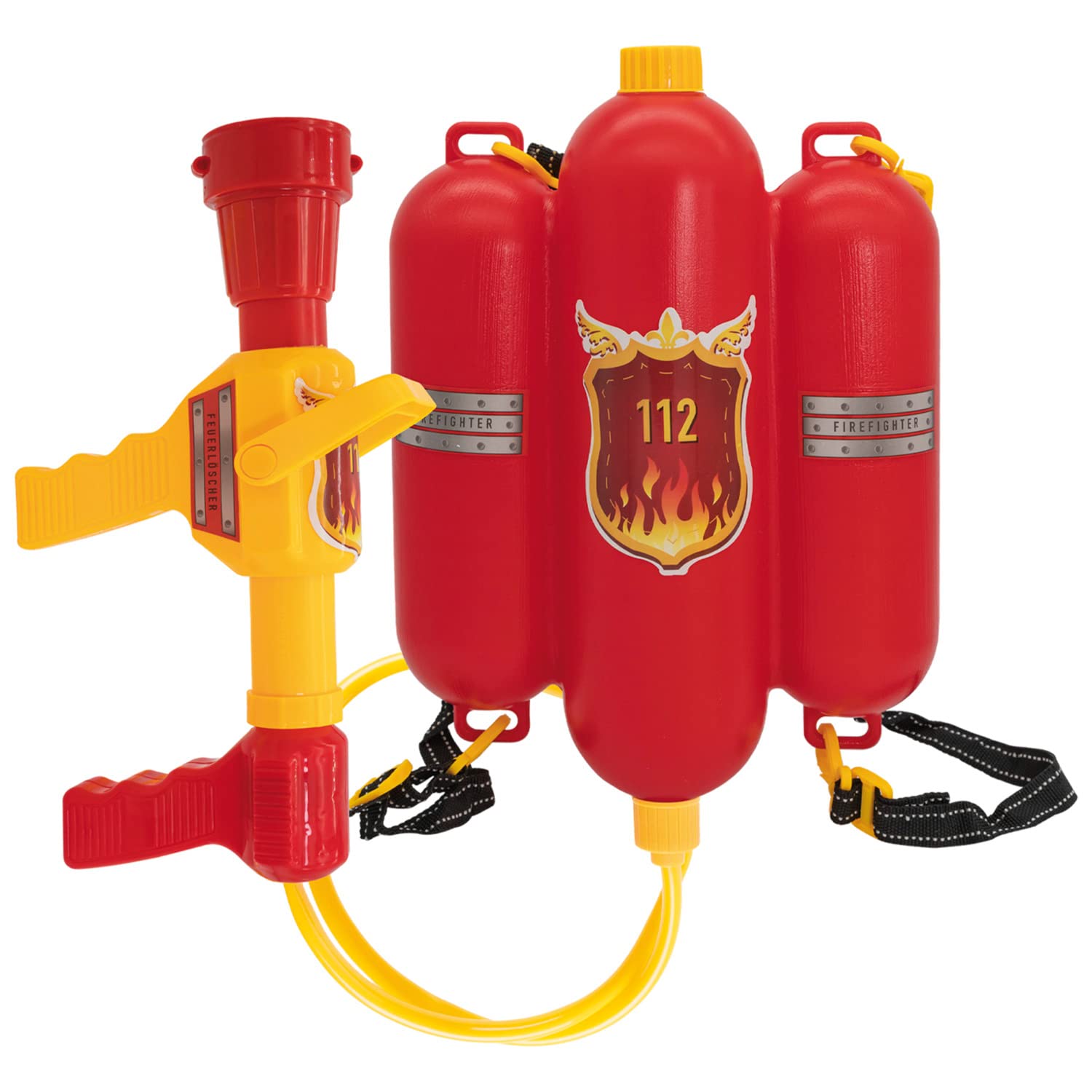 Idena 8040009 - ugunsdzēsēju ūdens šautene ar regulējamu sprauslu un plecu siksnu, 40 cm