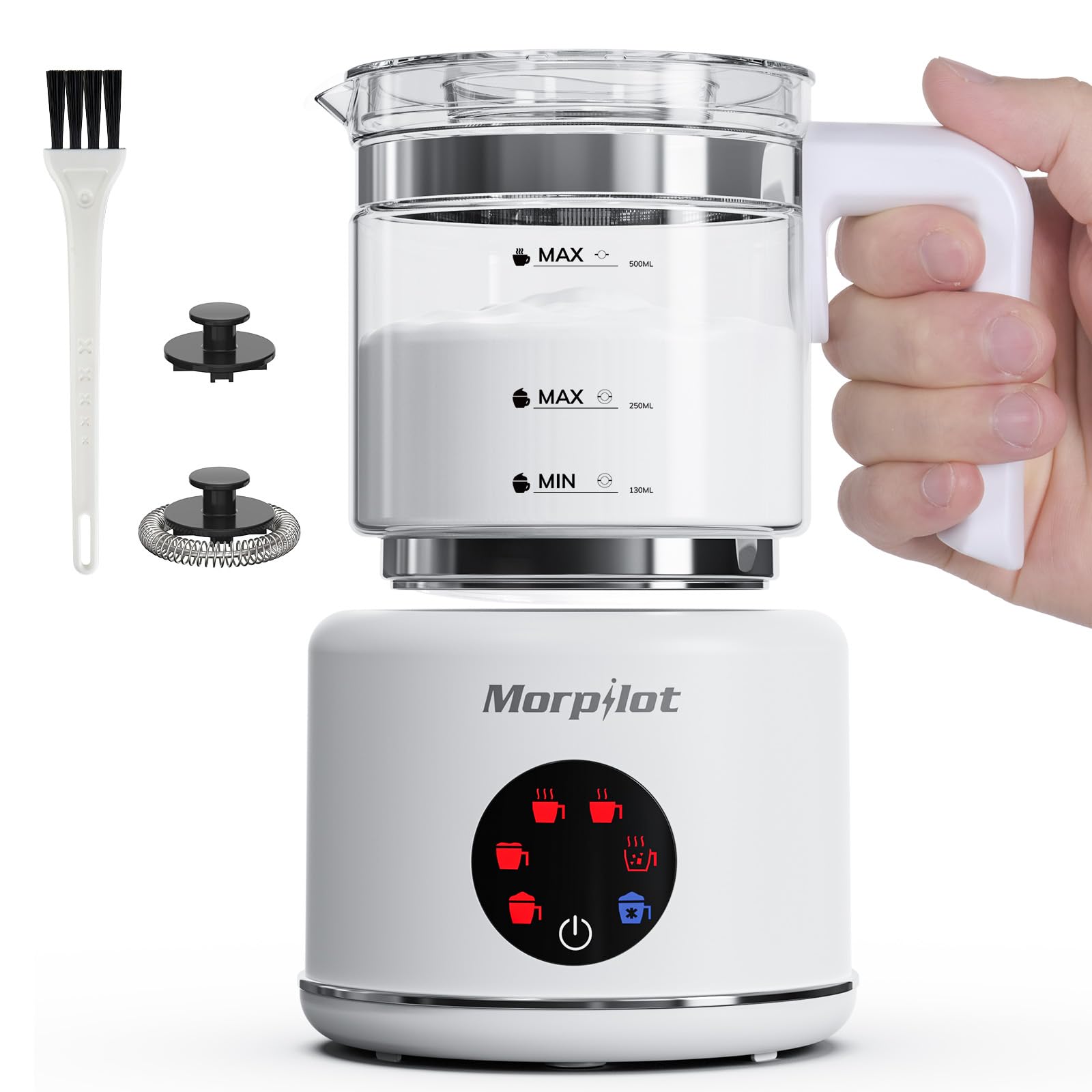 Morpilot  HS010-G - Elektriskais piena putotājs ar stikla trauku, 500 ml, 600 W