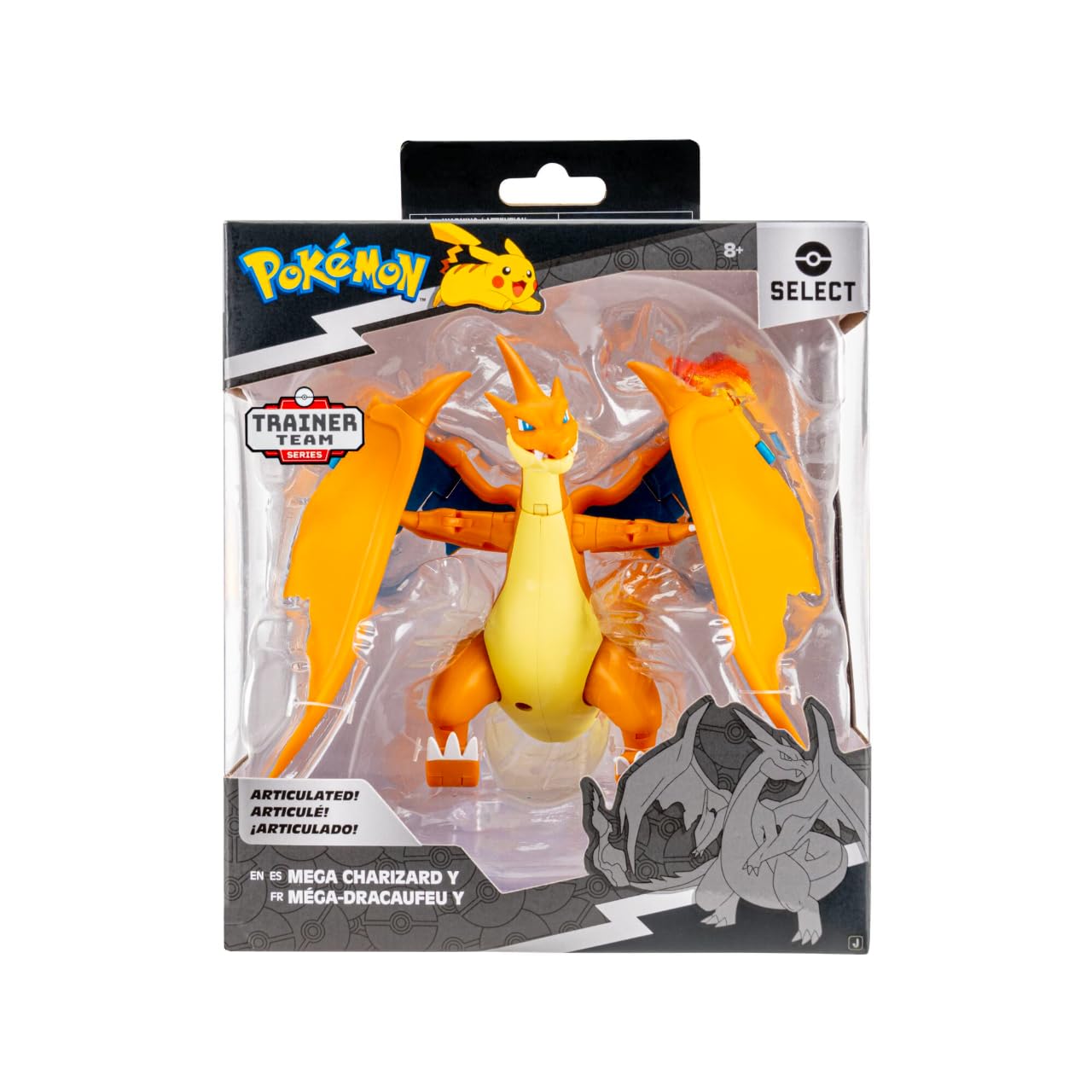 Pokémon Select Mega Charizard Y super kustīga figūra 15 cm ar statīvu