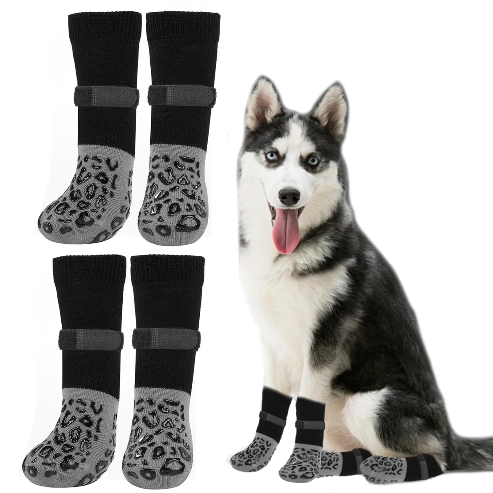 CWG-W - Suņu zeķes ar pretslīdes gumiju un velcro aizdari ķepām, 2 pāri (XL)