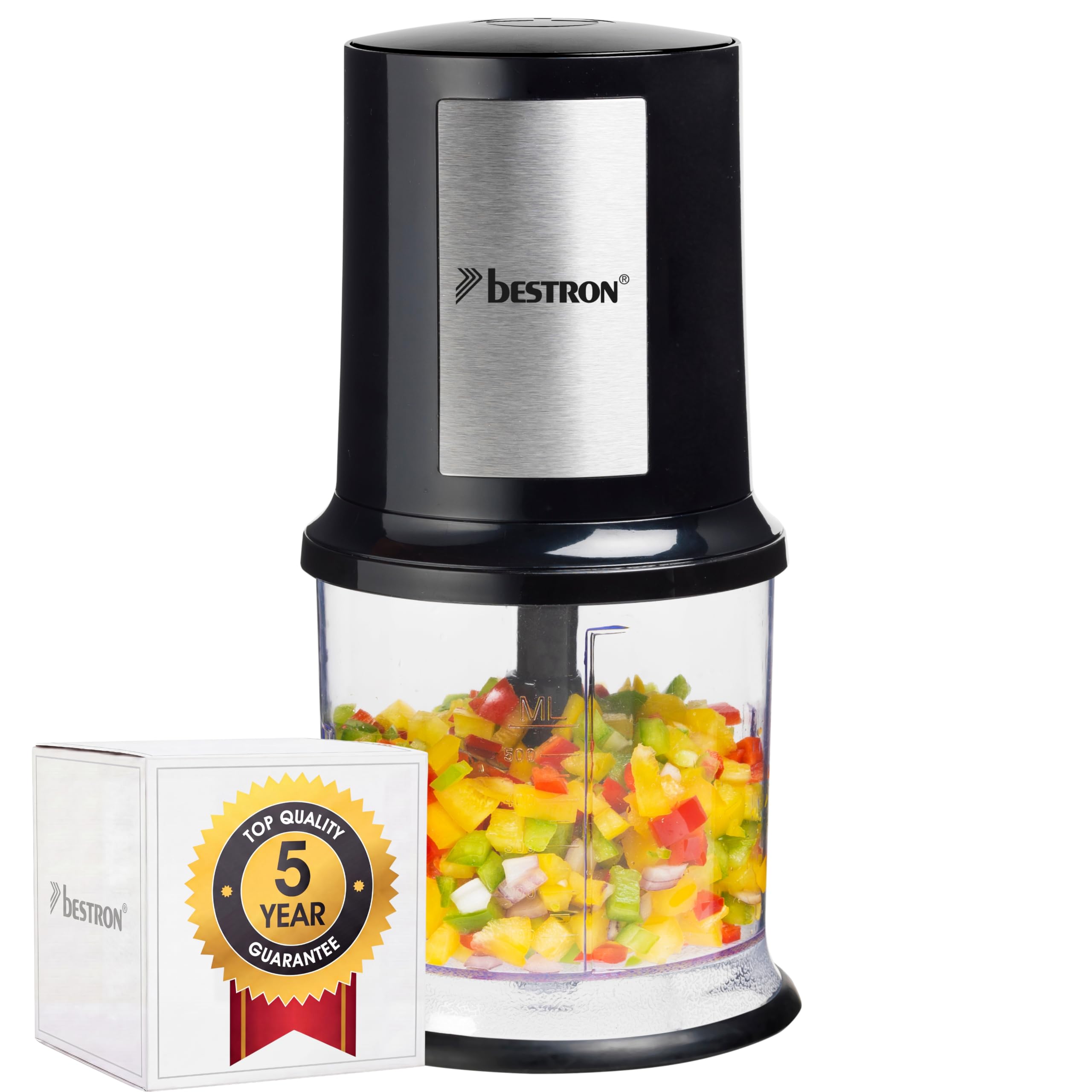 Bestron AKC200 - Elektriskais universālais smalcinātājs ar diviem asmeņiem, 400 W, 500 ml