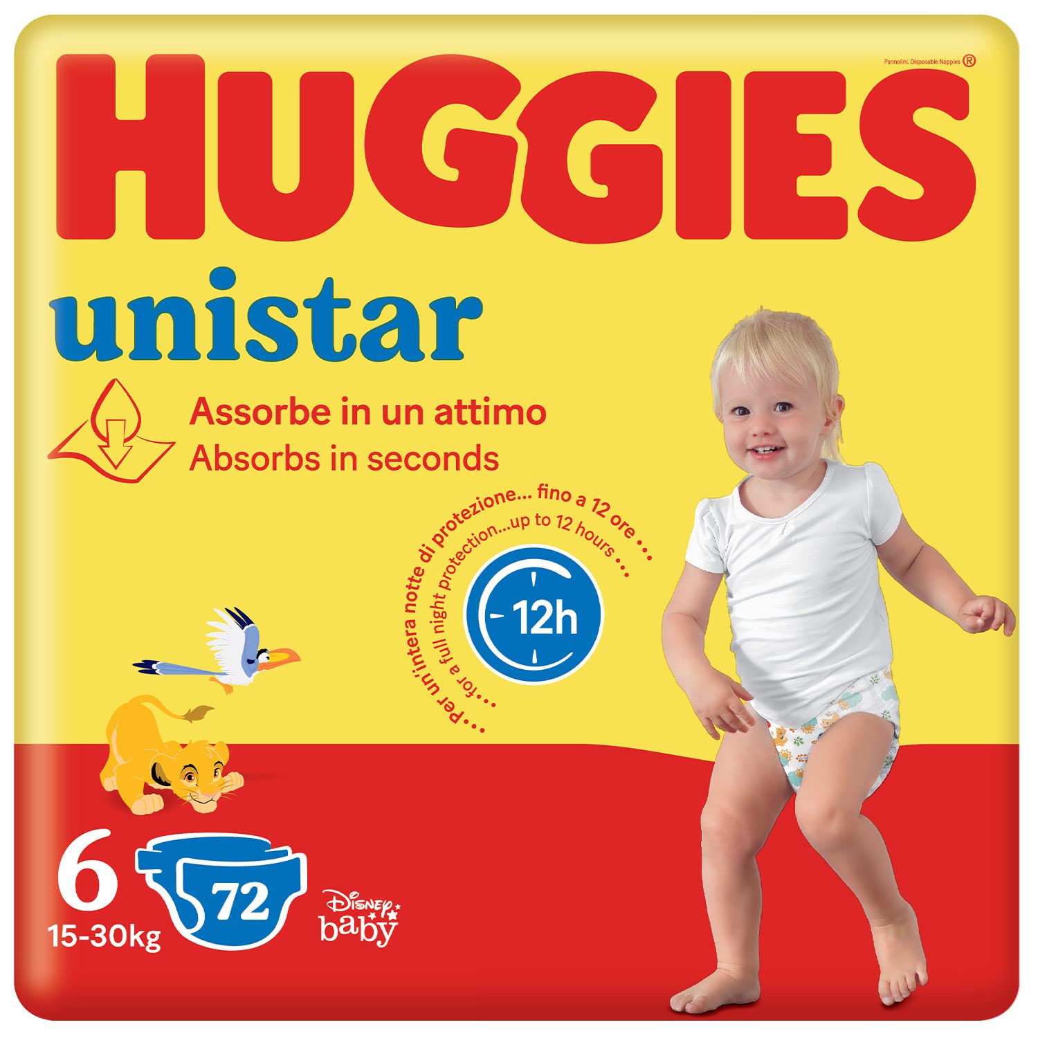 Huggies Unistar - autiņbiksītes, 6. izmērs (15–30 kg), 12 gab.