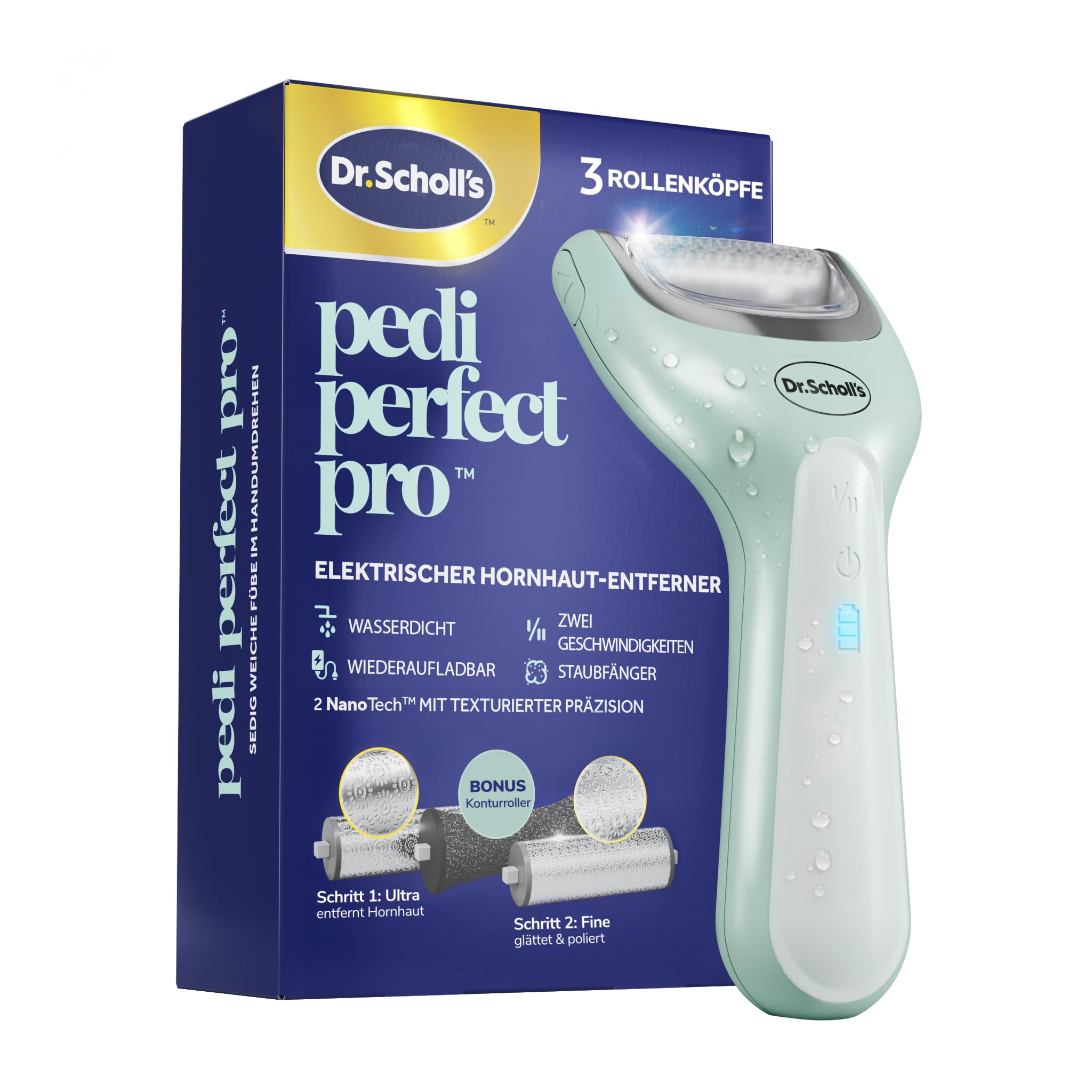 Dr. Scholl's Pedi Perfect Pro - elektriskā pēdu vīle ar 3 ruļļu galviņām