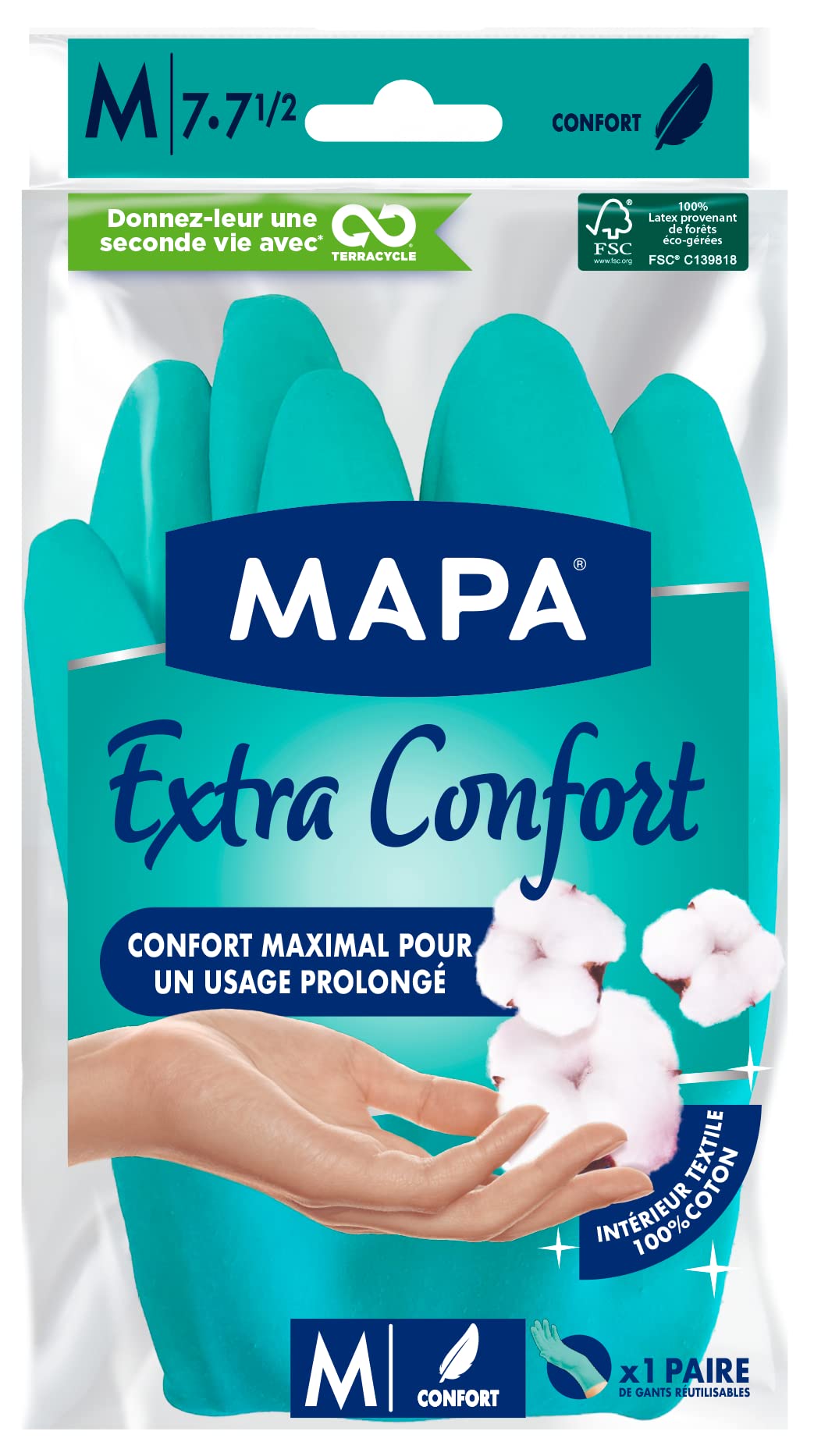 Spontex Mapa Extra Komfort - lateksa saimniecības cimdi ar kokvilnas oderi, izmērs M