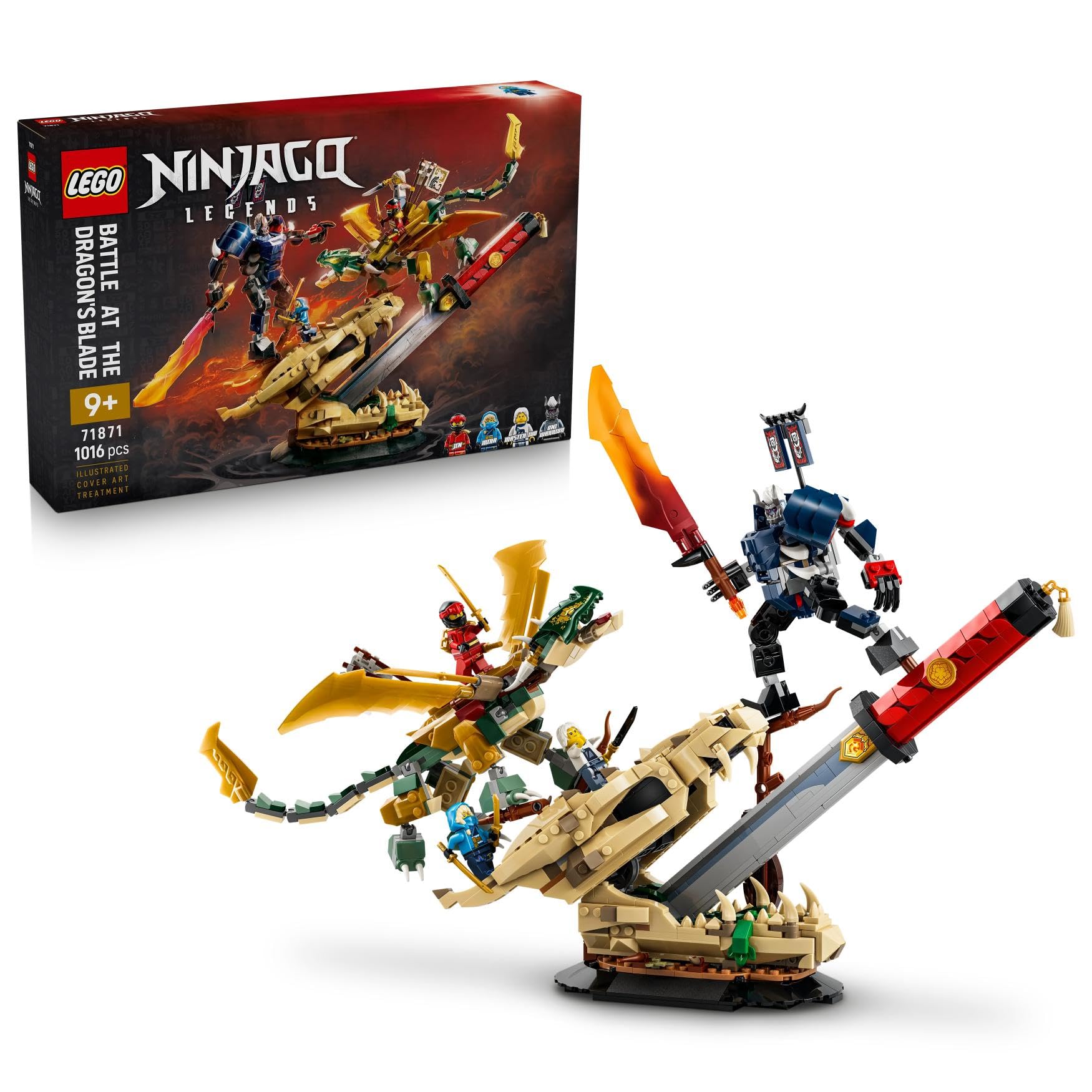 LEGO NINJAGO 71871 - Konstruktors Pūķa asmens duelis ar pūķi, mehu un 4 minifigūrām, 1016 gab.