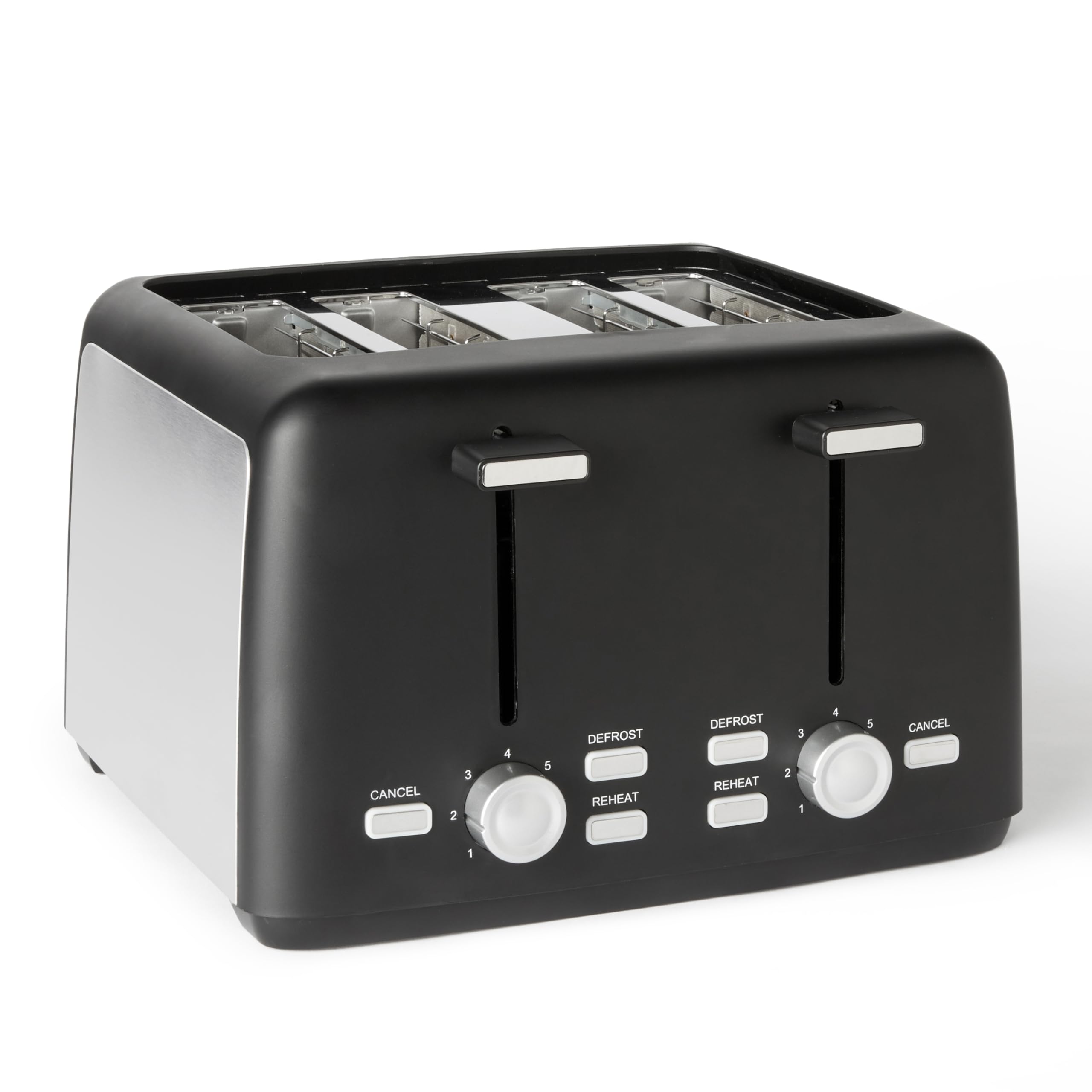 Amazon Basics TA5406A-GS - 4 šķēļu tosteris ar 7 brūnināšanas pakāpēm un plašām spraugām, 1500 W