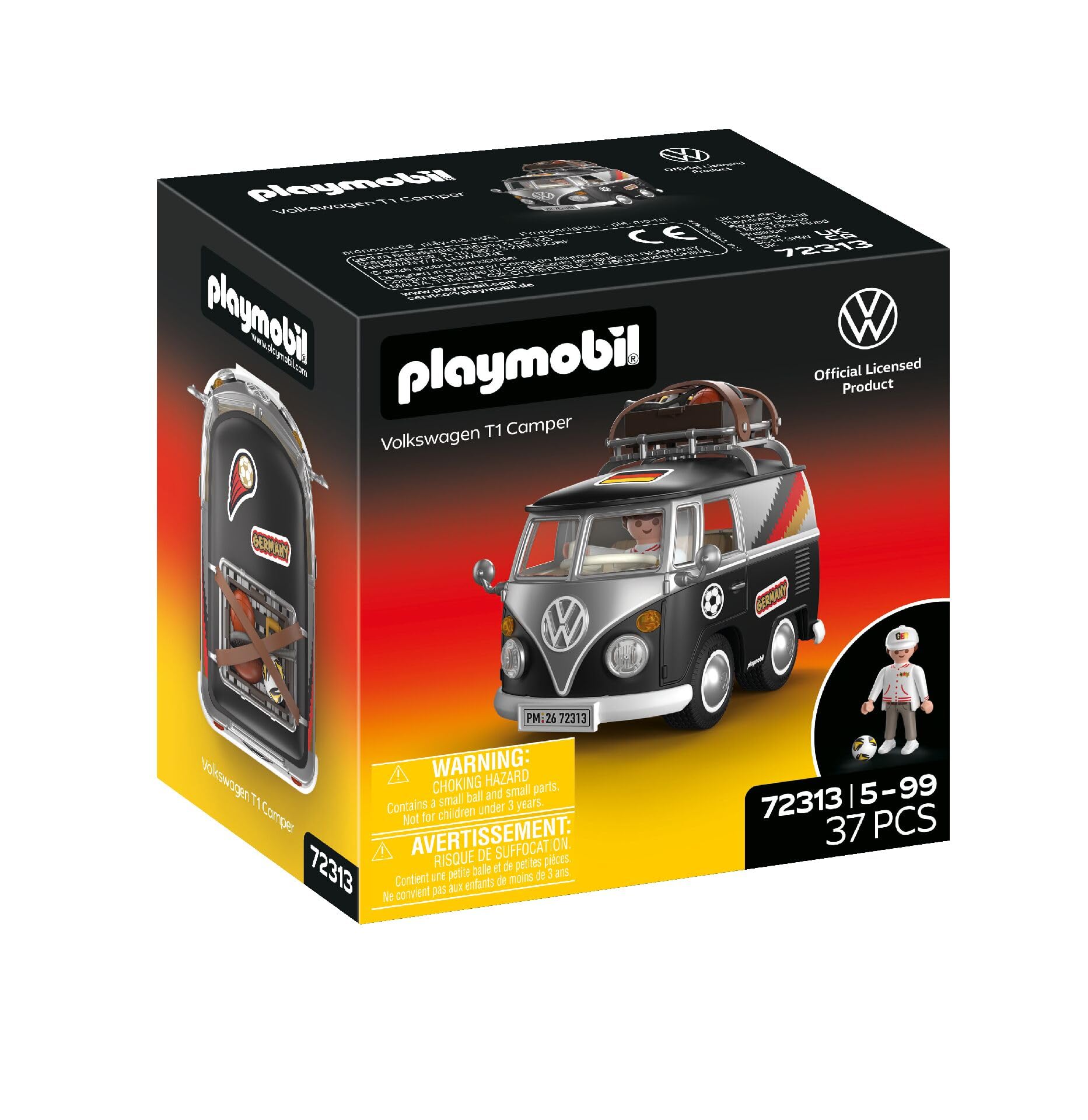 Playmobil Volkswagen T1 Camper GER Edition - Konstruktors ar sporta aprīkojumu un uzlīmju lapu bērniem no 4 gadiem