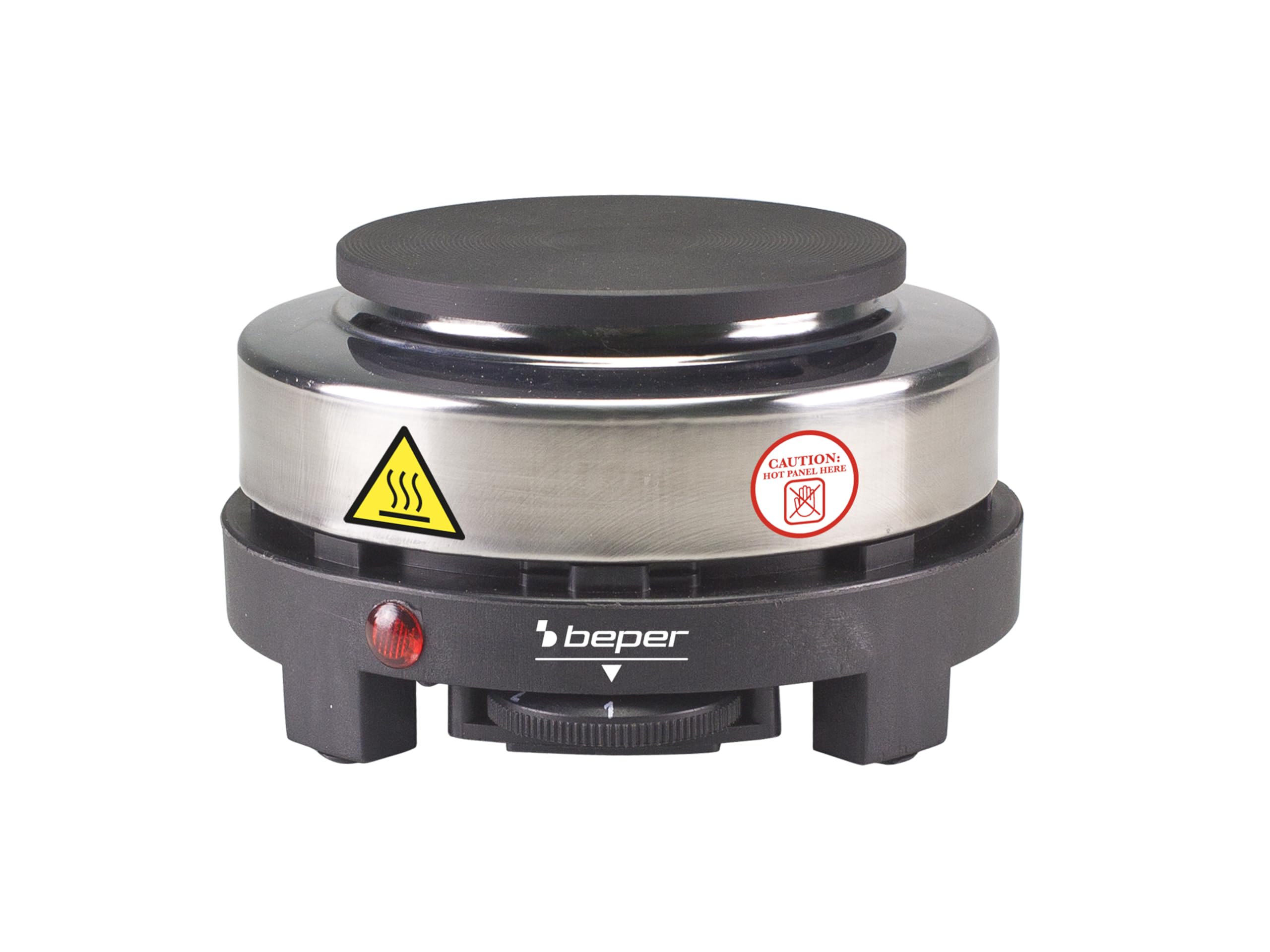 Beper P101PIA003 - Elektriskā plīts virsma, čuguns/nerūsējošais tērauds, 5 degšanas līmeņi, 10 cm plīts, 500 W, melna/sudrabaina