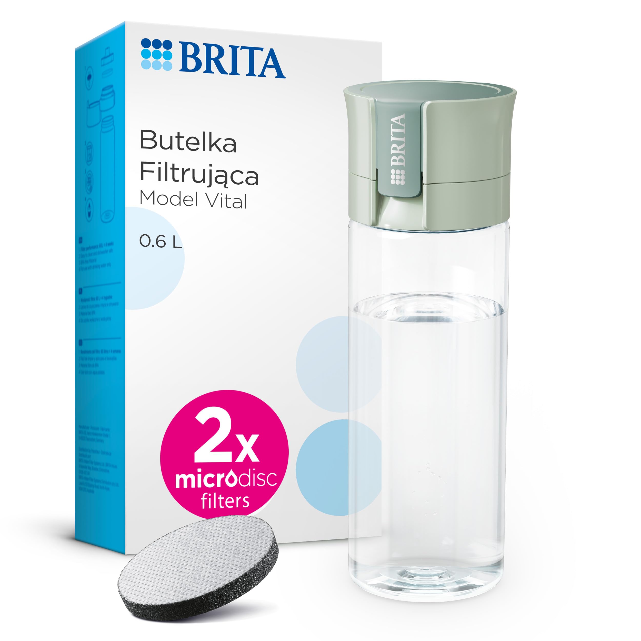 BRITA 1052263 - ūdens filtrēšanas pudele Vital ar 2 MicroDisc filtriem, 600 ml