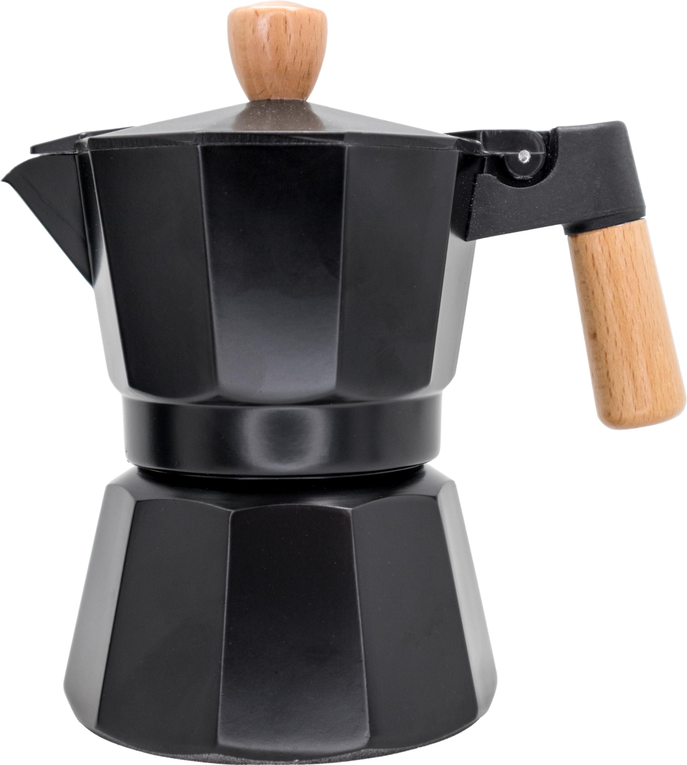 Nerthus FIH 1251 - Espresso kafijas kanna 3 tasēm, melnā krāsā ar koka dizainu