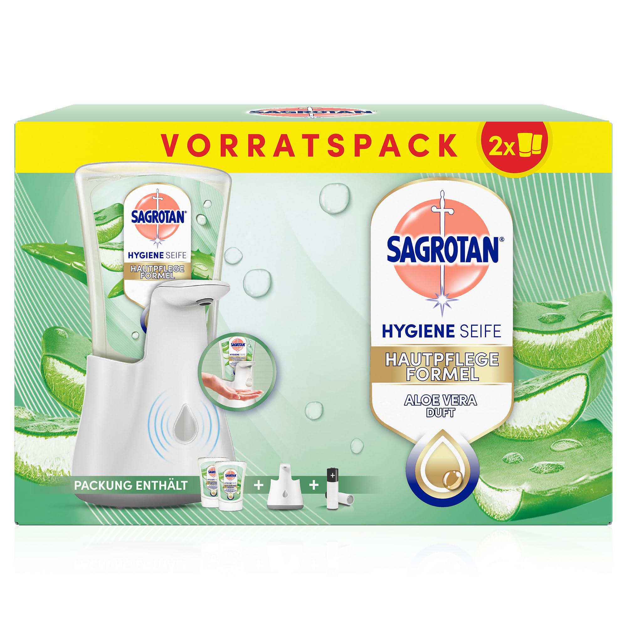 Sagrotan No-Touch - automātiskais ziepju dozators ar aloe vera uzpildēm, balts, 2 x 250 ml