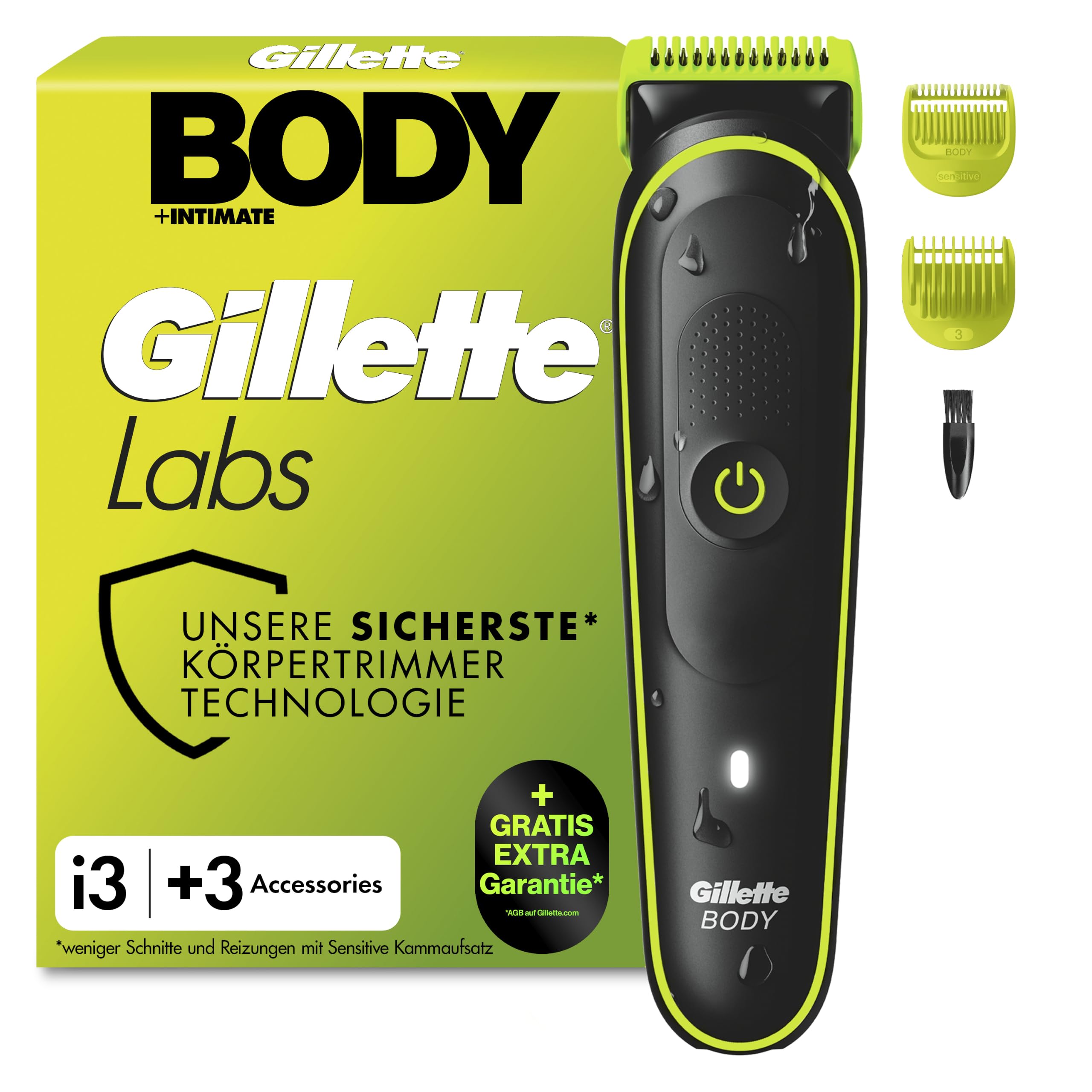 Gillette Labs i3 body & Intimate Trimmer - ķermeņa trimeris vīriešiem ar 3 piederumiem