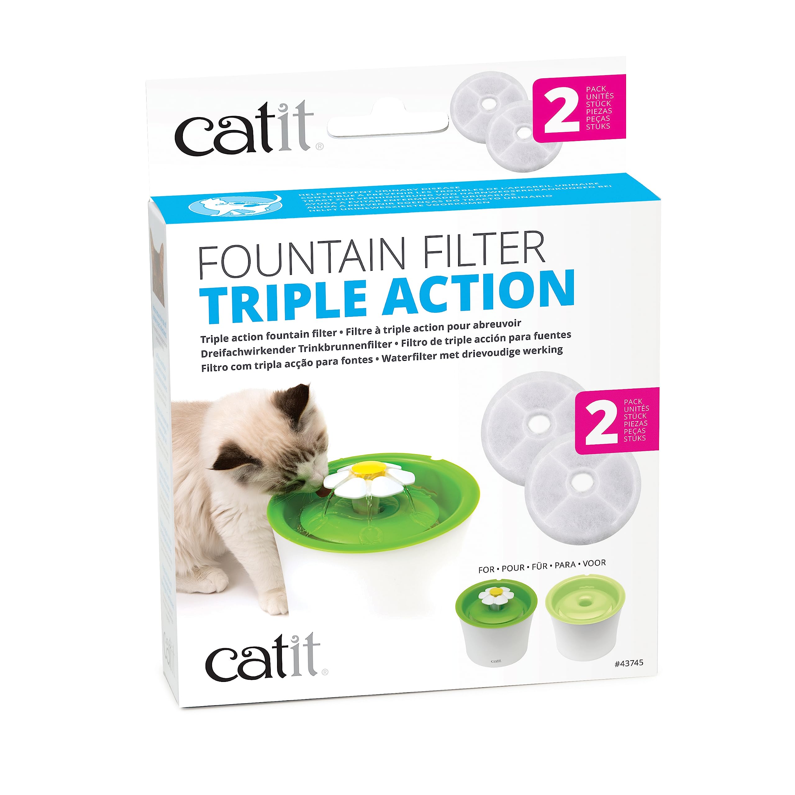 Catit 43745 - trīskārt efektīvs rezerves filtrs dzeramā ūdens strūklakām, 2 gab.
