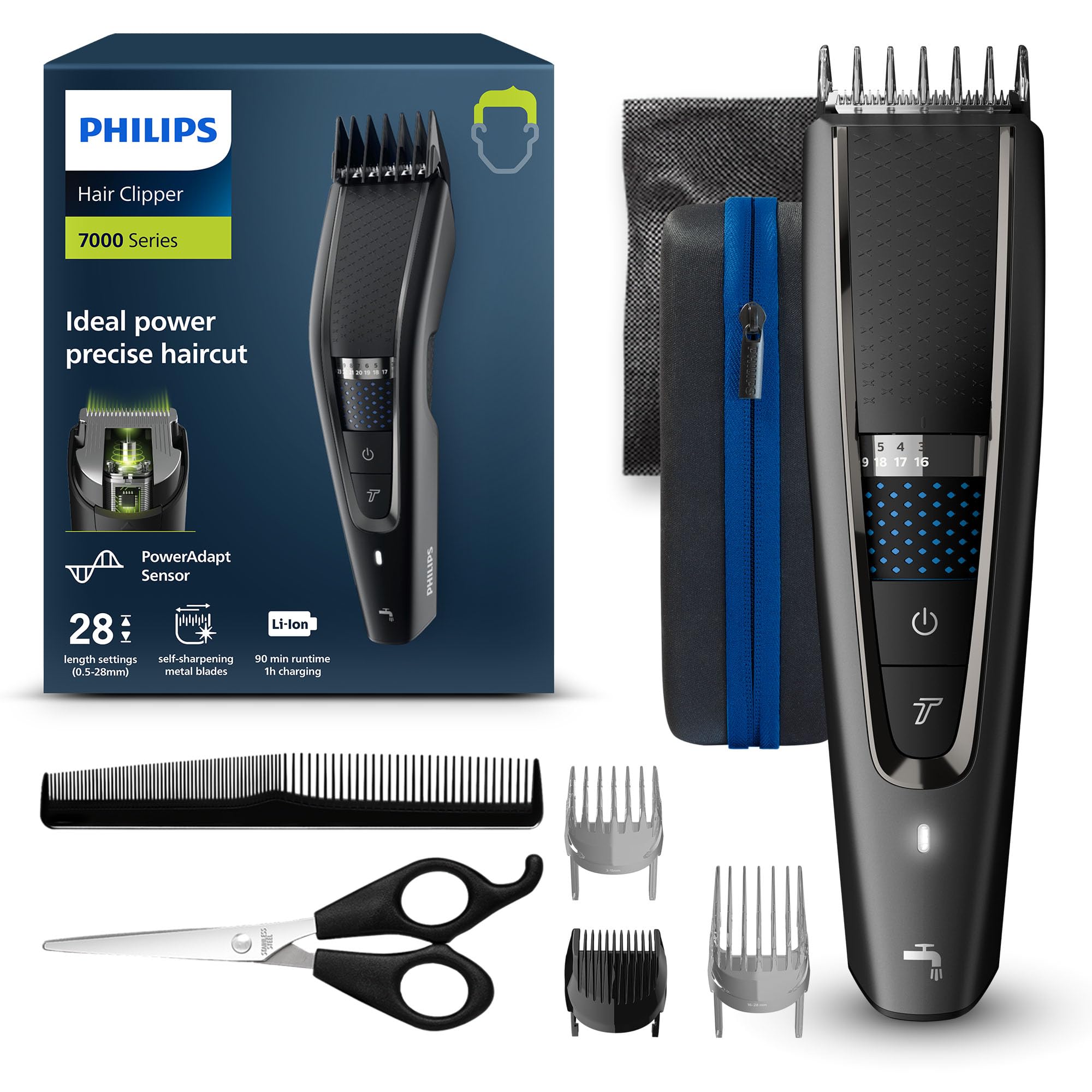 Philips Series 7000 HC765015 - Matu griešanas mašīna ar 28 garuma iestatījumiem un Trim-n-Flow tehnoloģiju