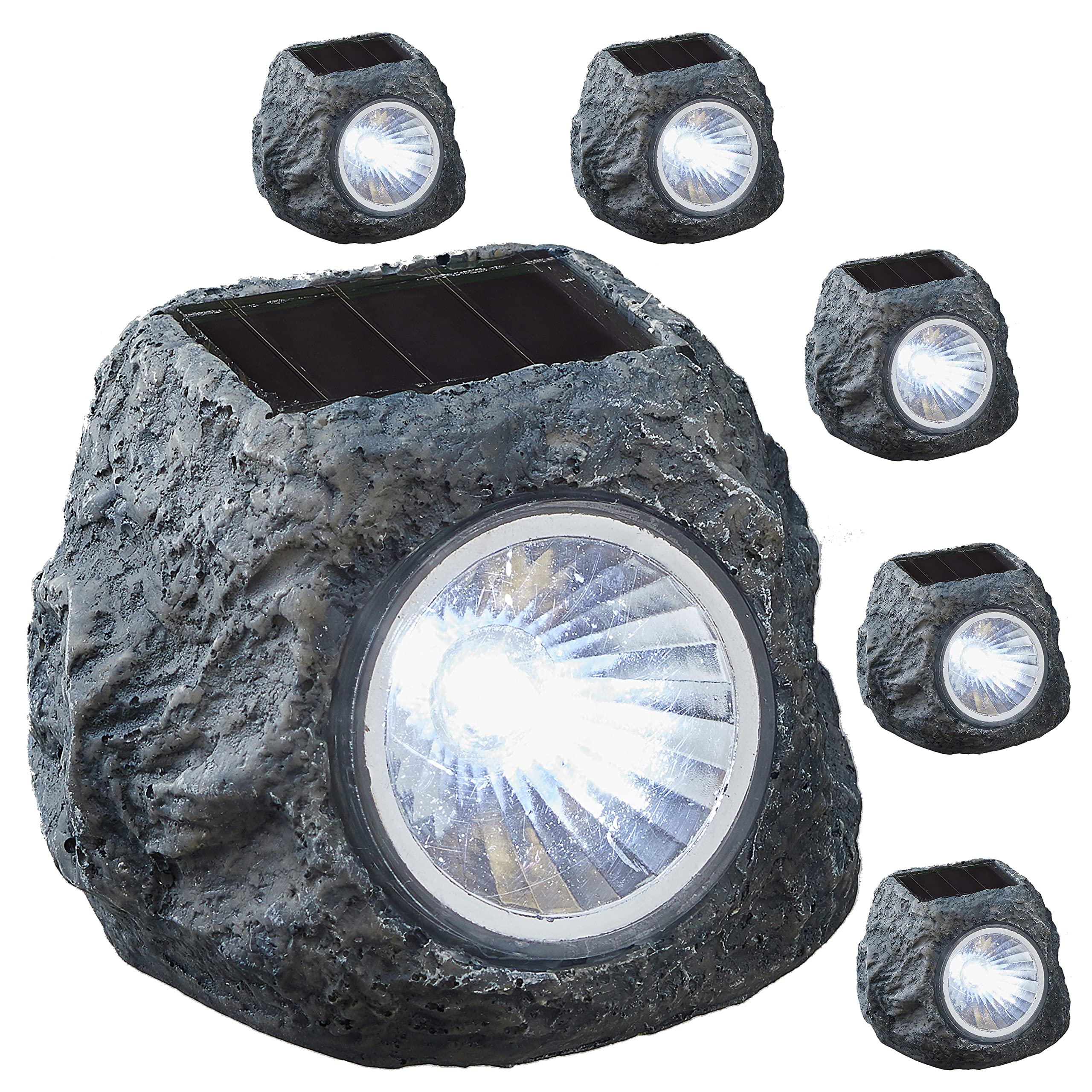 Cepewa - Saules enerģijas dārza gaismekļi akmens formā, LED, 6 gab., 6,5 x 6 x 5 cm