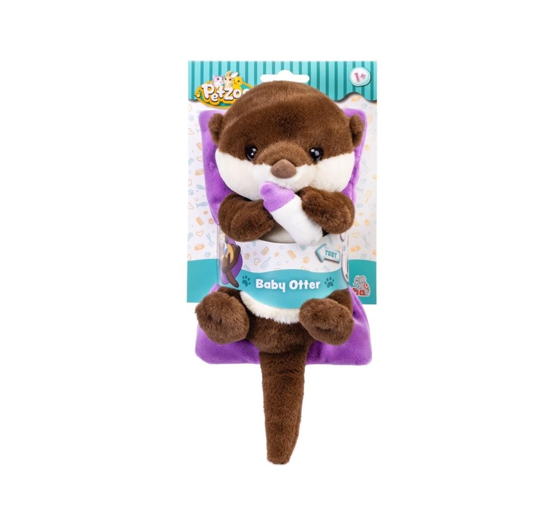 Simba PetZoo 105890158 - Mazuļa ūdrs interaktīvā plīša rotaļlieta ar knupja funkciju un pudeli, 28 cm