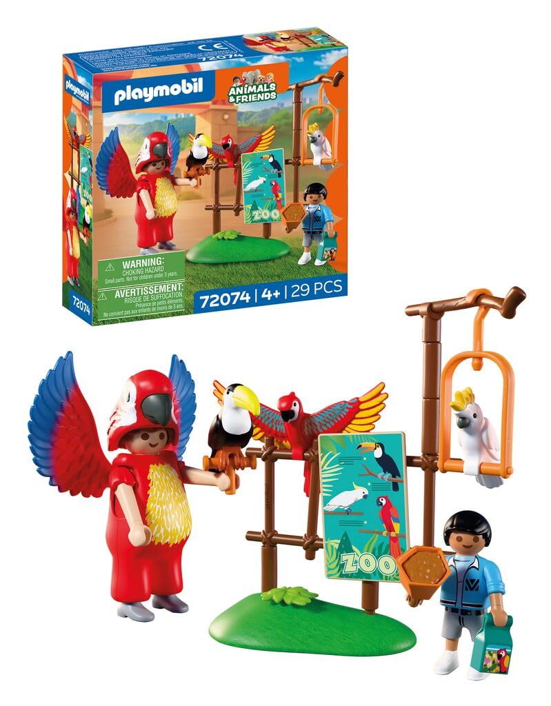 Playmobil zoo 72074 - Maskots vīrietis ar papagaiļa kostīmu un 3 tropu putniem, bērniem no 4 gadiem