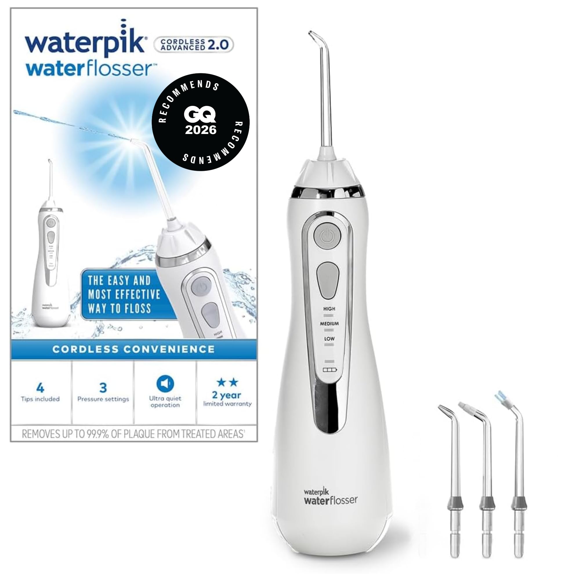 Waterpik Advanced WP-580EU WF - Bezvadu mutes irigators ar 3 spiediena pakāpēm, balta
