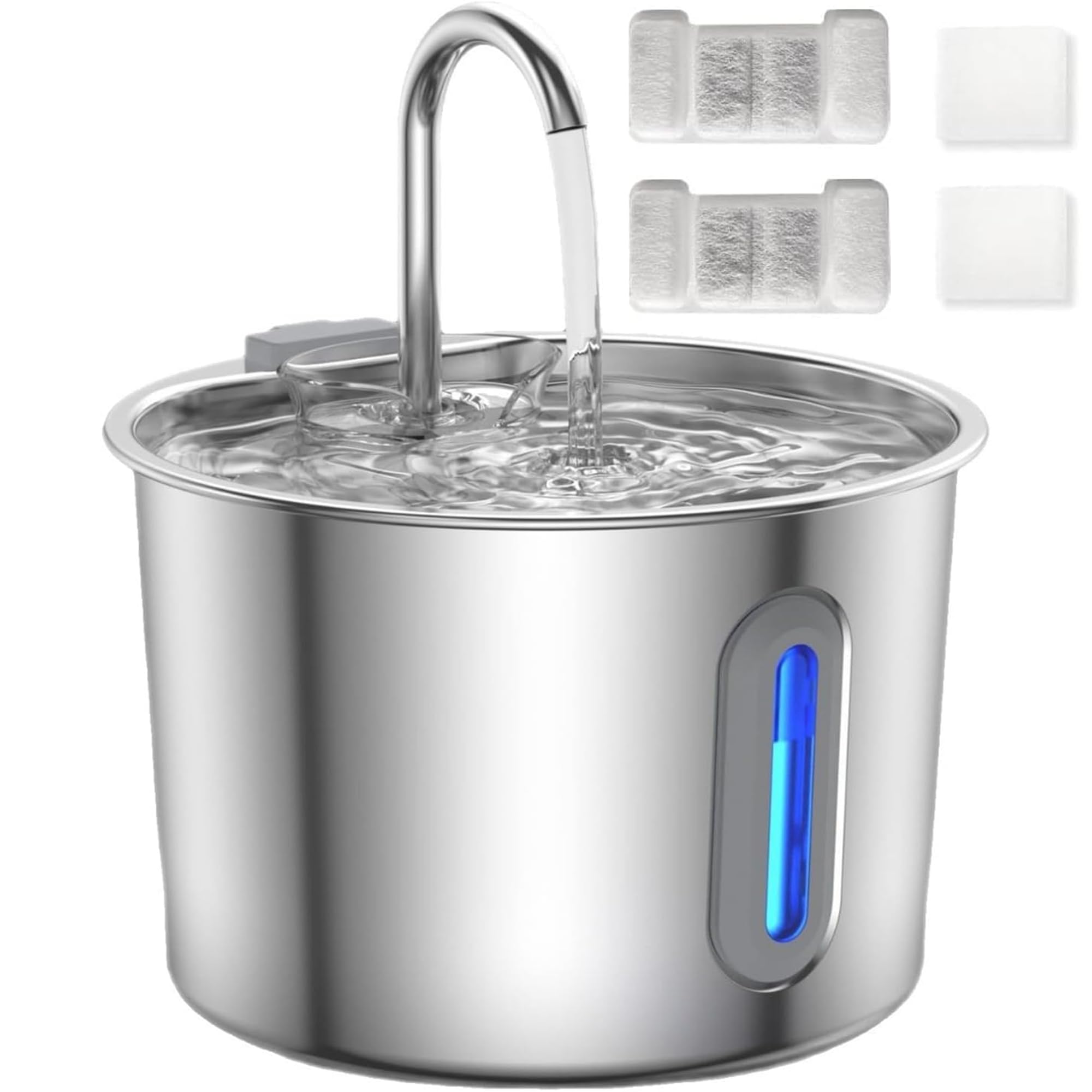 JLVDXN TY09 - Nerūsējošā tērauda kaķu ūdens strūklaka 2,2 l ar filtru un klusu sūkni
