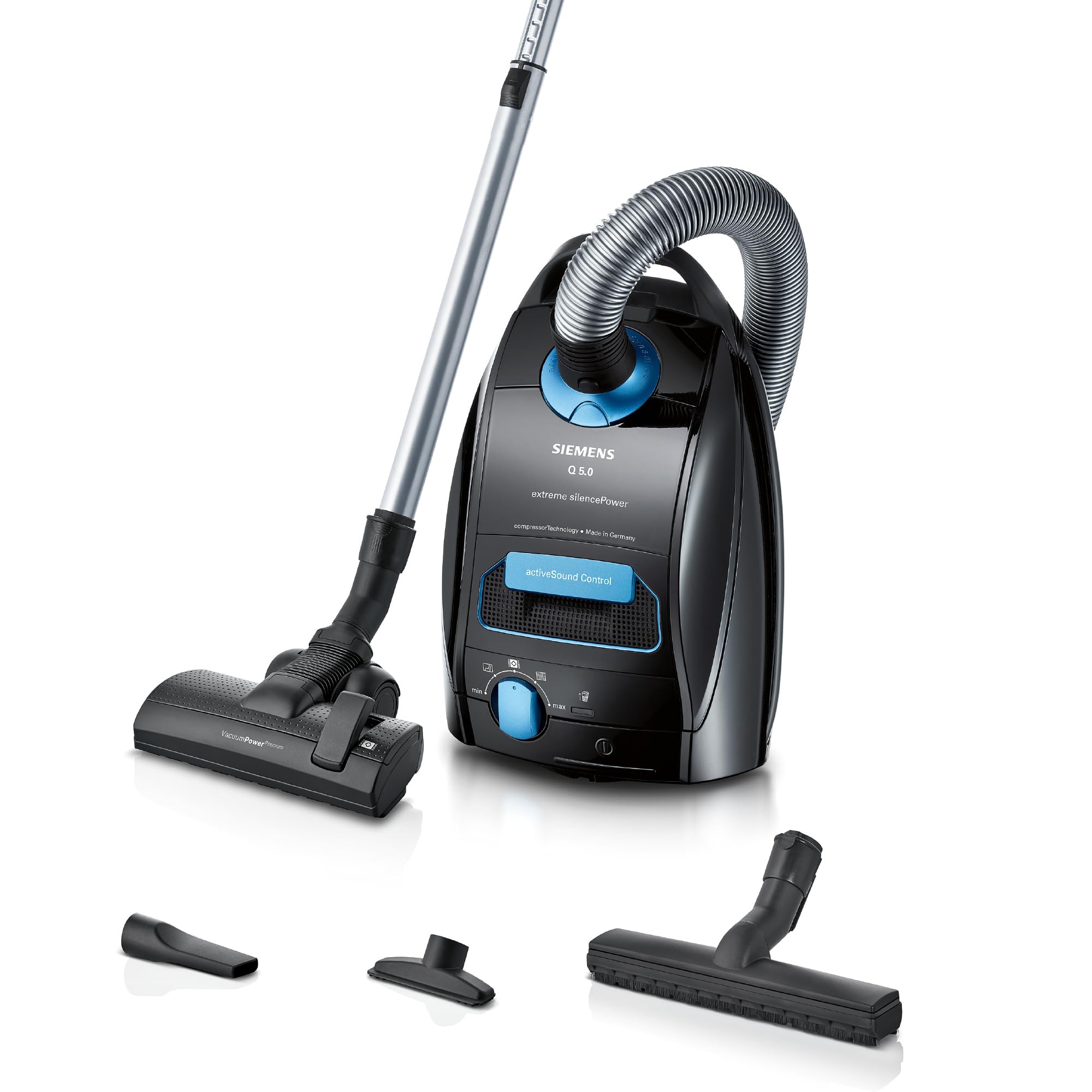 Siemens Q5.0 extreme silencePower VSQ5X1232 - Klasiskais putekļsūcējs ar maisu, melns, 850 W