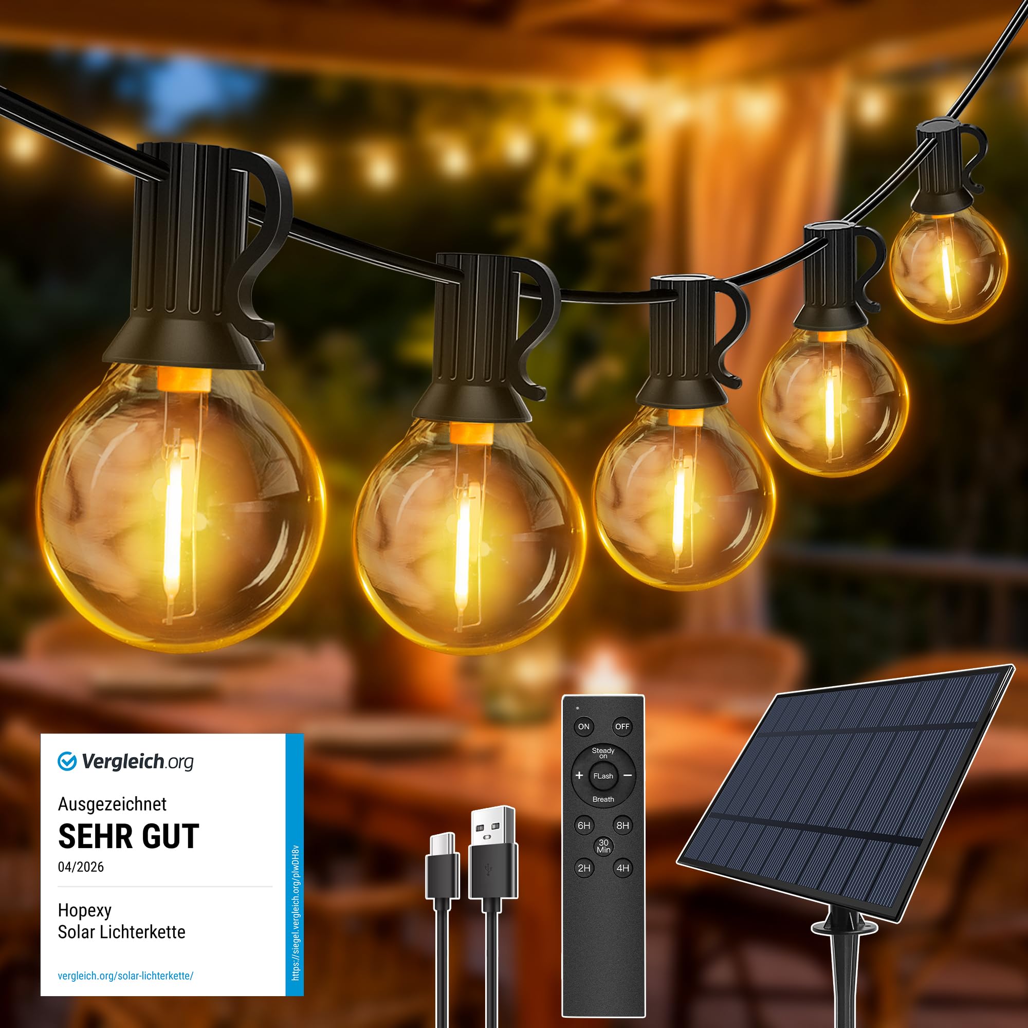 Hopexy NYD015A - Āra lampiņu virtene ar 161 G40 LED spuldzēm 10 m IP65