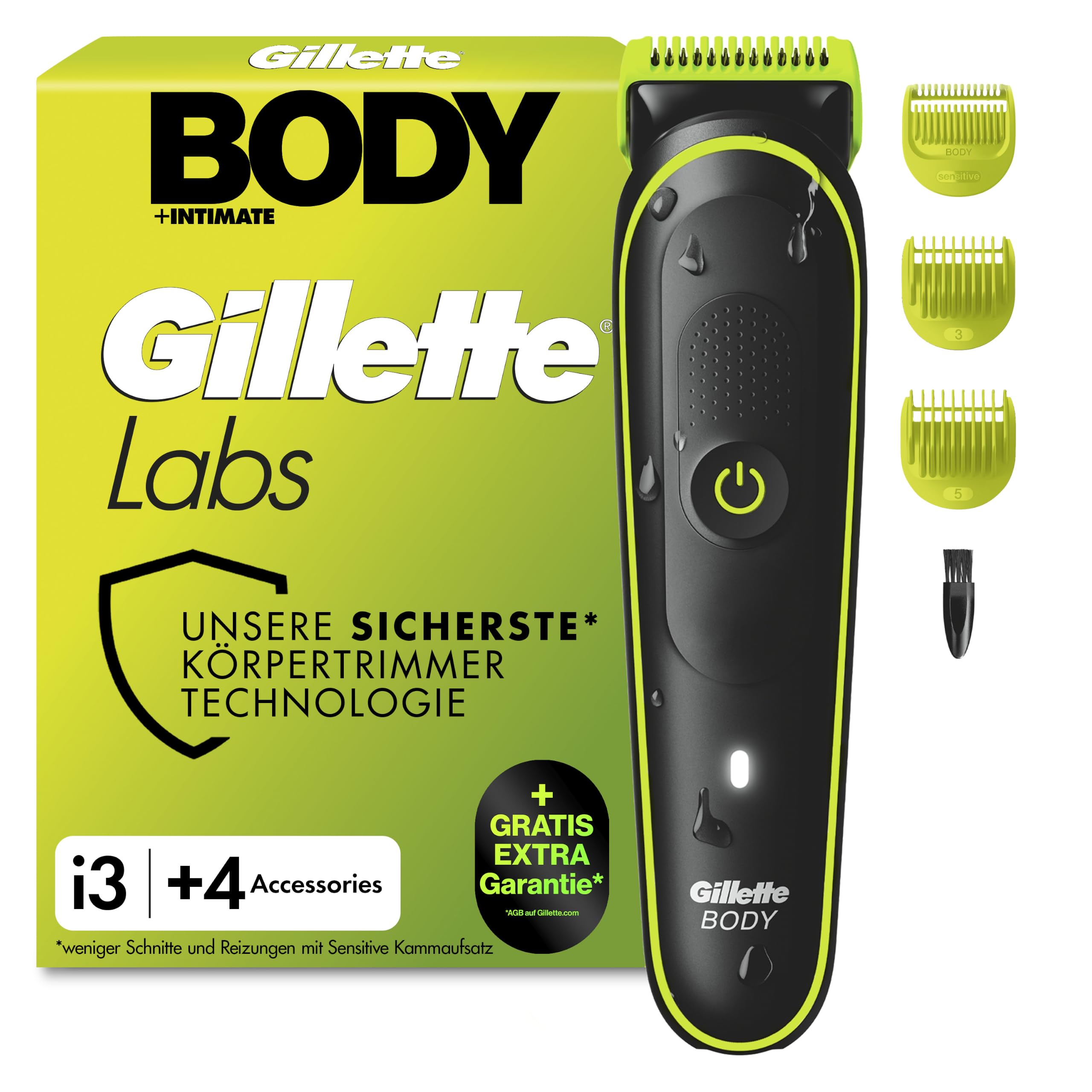 Gillette Labs i3 body & intimate - ergonomisks ķermeņa trimeris vīriešiem ar SkinFirst tehnoloģiju, ar 4 piederumiem