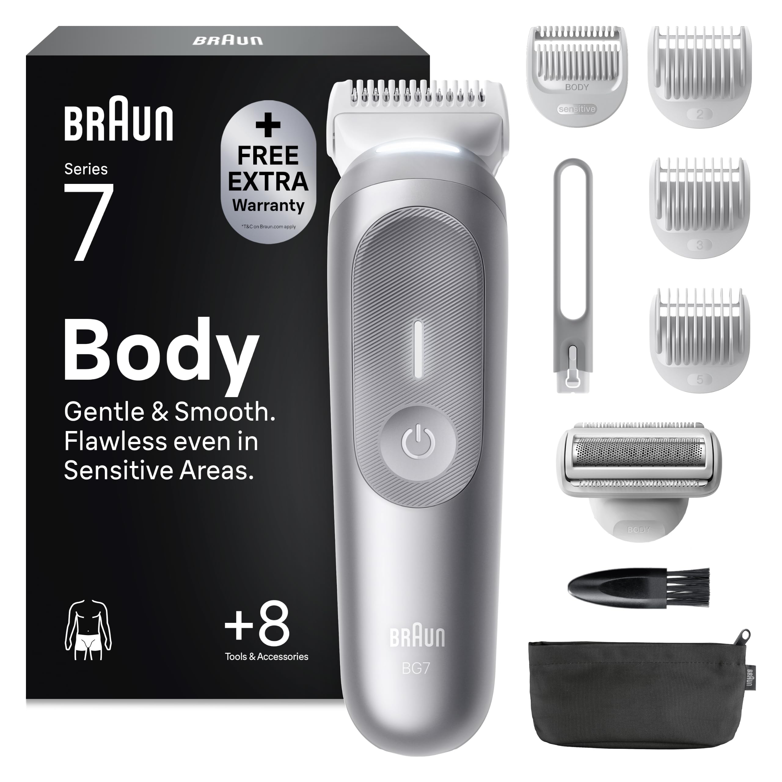 Braun BG7555 - bezvadu ķermeņa skuveklis vīriešiem ar 8 uzgaļiem