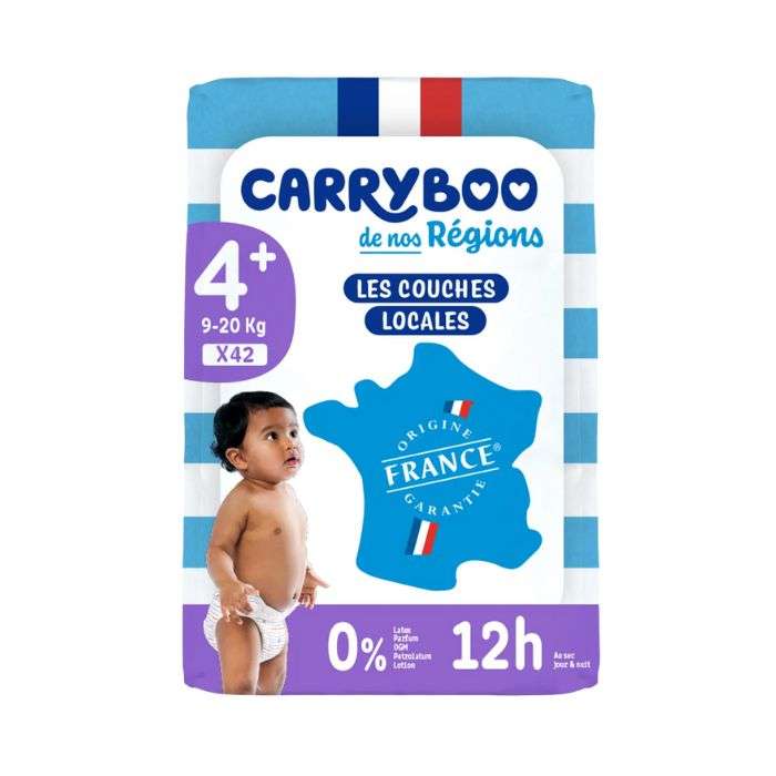 Carryboo Taille 4 - vienreizlietojamās autiņbiksītes, 4. izmērs (9–20 kg), 42 gab., ražotas Francijā